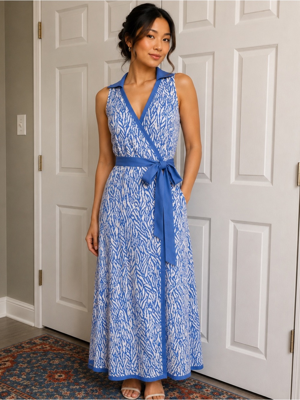 NWT Blue White  Zebra Print Wrap Dress